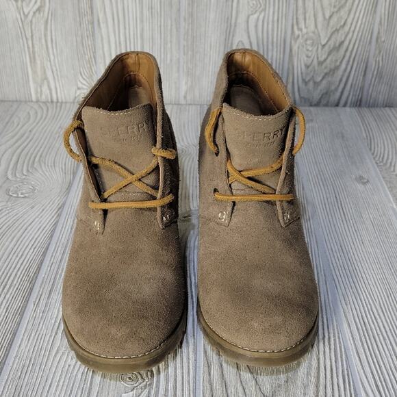 Sperry Top-Sider Stella Tan Wedge Leather Ankle Boots Womens 7.5 - Picture 3 of 13